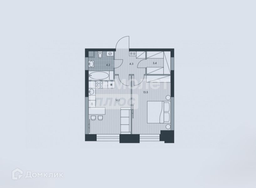 Продаётся 1-комнатная квартира, 39.5 м²