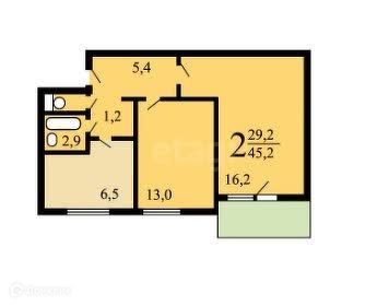 Продаётся 2-комнатная квартира, 45.2 м²