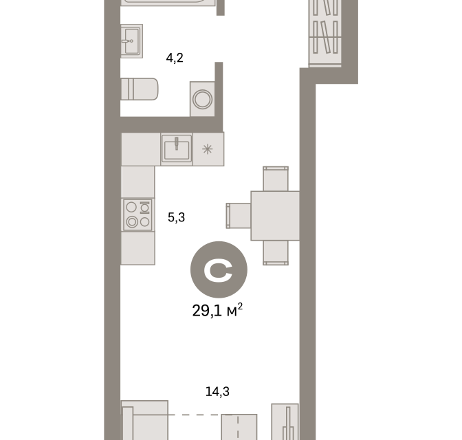 Продаётся студия, 29.1 м²