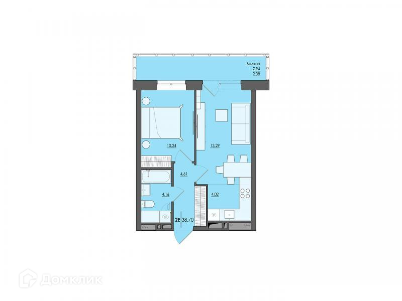 Продаётся 2-комнатная квартира, 38.7 м²