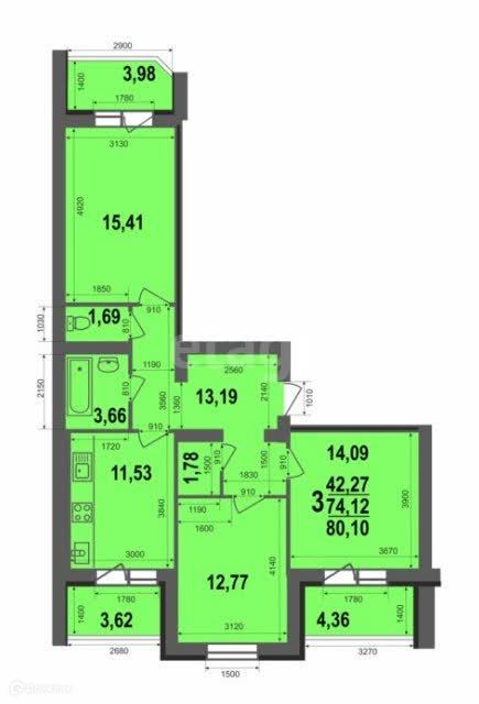 Продаётся 3-комнатная квартира, 80.1 м²