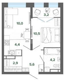 Продаётся 1-комнатная квартира, 40.83 м²