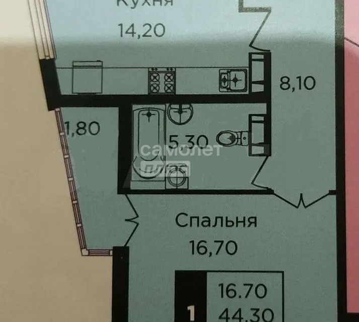 Продаётся 1-комнатная квартира, 47 м²