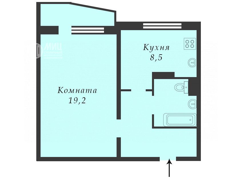 Продаётся 1-комнатная квартира, 38 м²