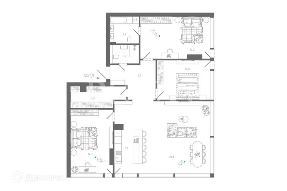 Продаётся 4-комнатная квартира, 103 м²