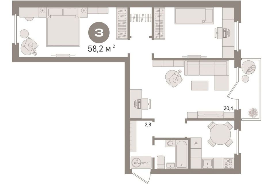 Продаётся 3-комнатная квартира, 58.2 м²