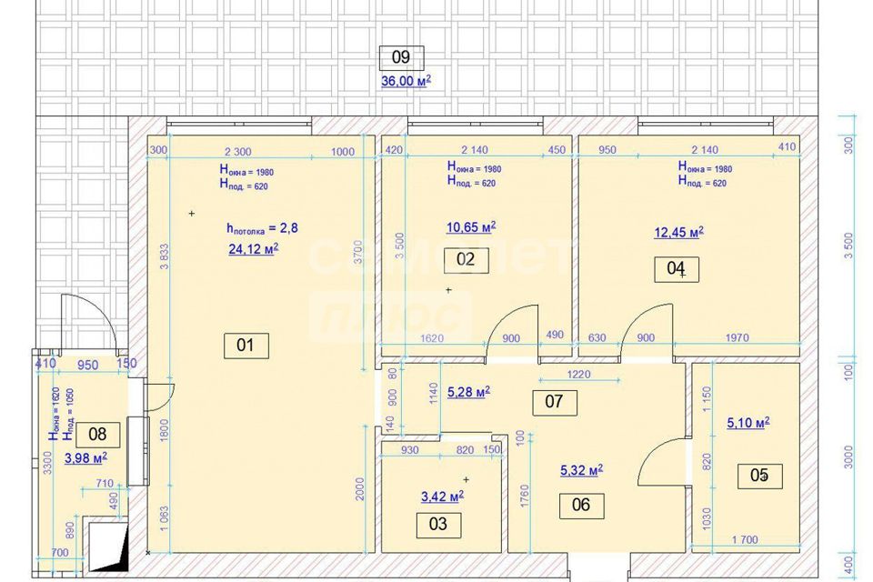 Продаётся 2-комнатная квартира, 66.4 м²