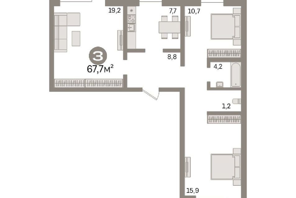 Продаётся 3-комнатная квартира, 67.7 м²