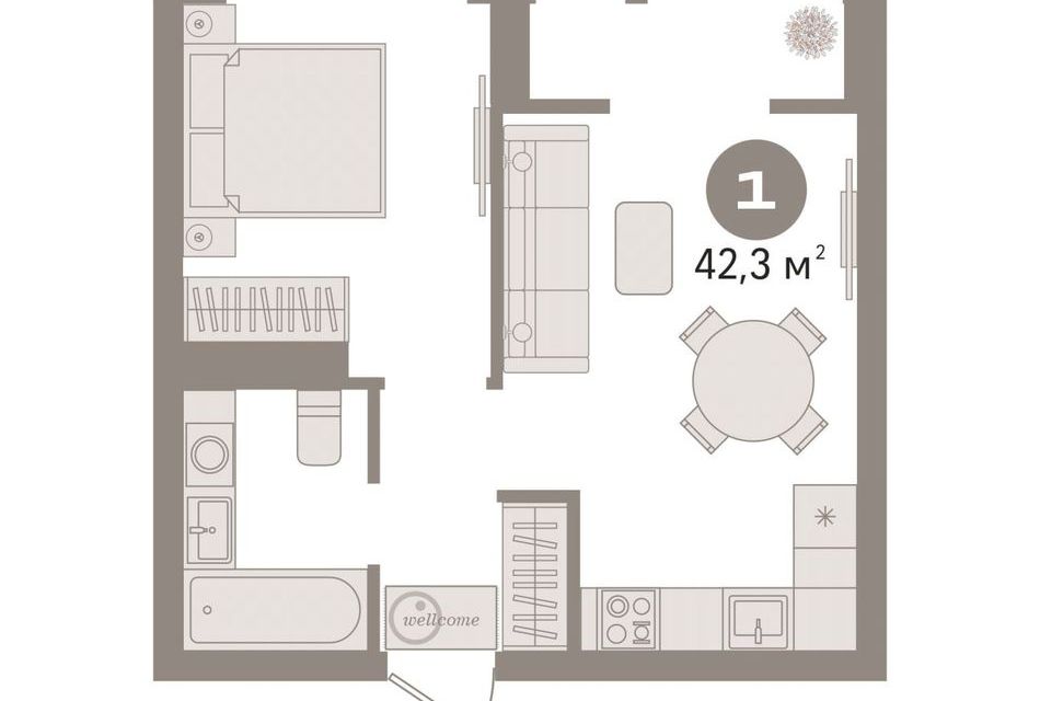 Продаётся 1-комнатная квартира, 42.3 м²