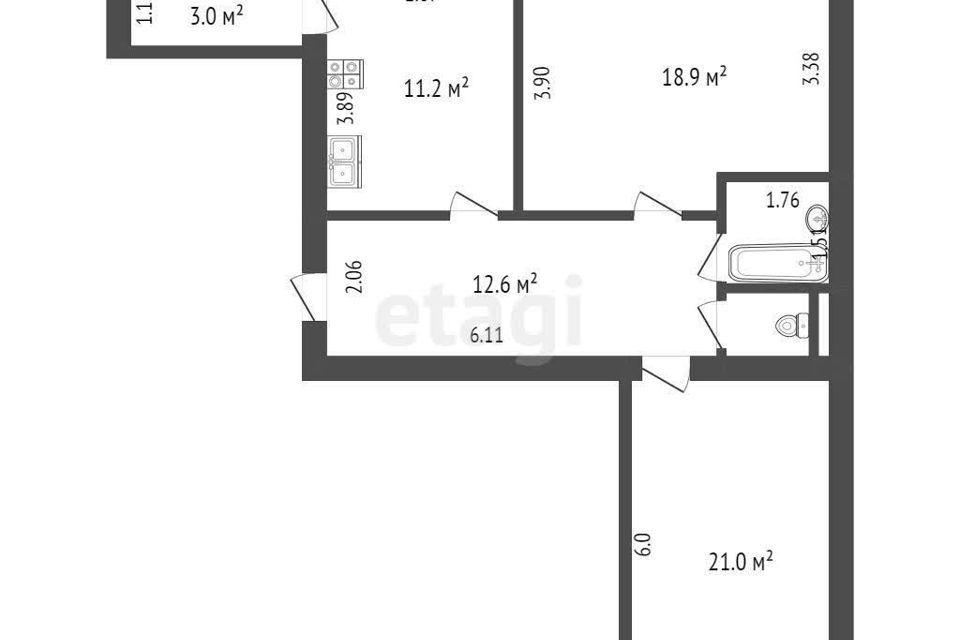 Продаётся 2-комнатная квартира, 68 м²