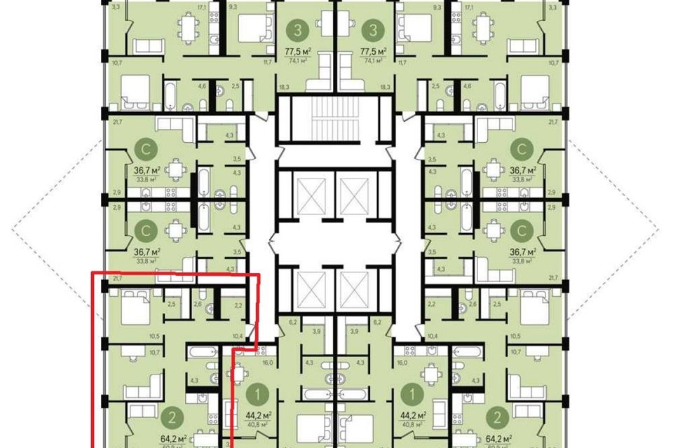 Продаётся 2-комнатная квартира, 64 м²
