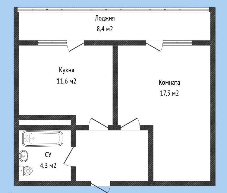 Продаётся 1-комнатная квартира, 45.7 м²