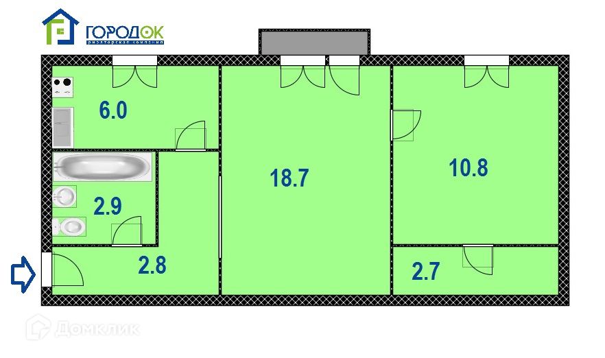 Продаётся 2-комнатная квартира, 46 м²