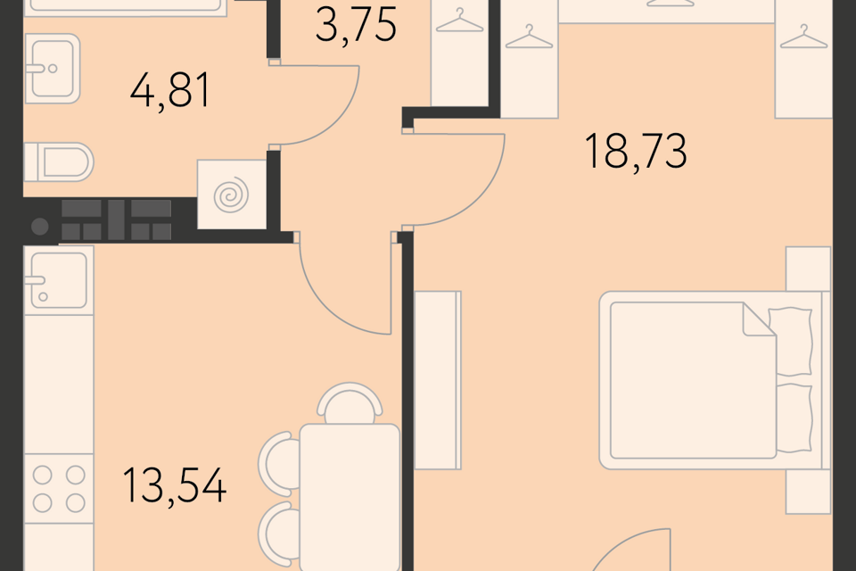 Продаётся 1-комнатная квартира, 41.8 м²