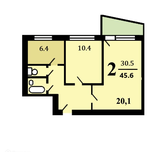 Продаётся 2-комнатная квартира, 45.6 м²