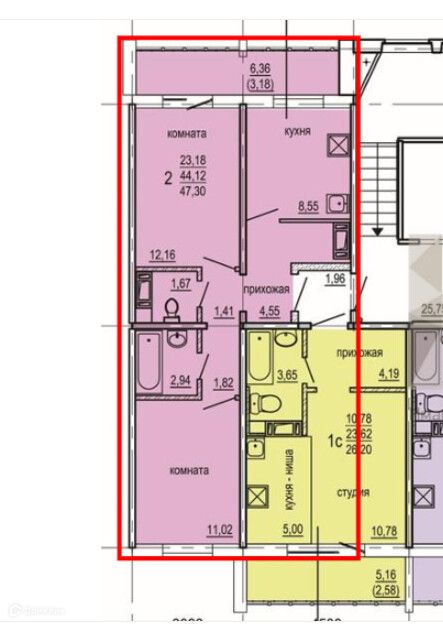 Продаётся 2-комнатная квартира, 47.3 м²