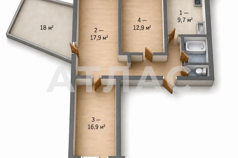 Продаётся 3-комнатная квартира, 78.8 м²