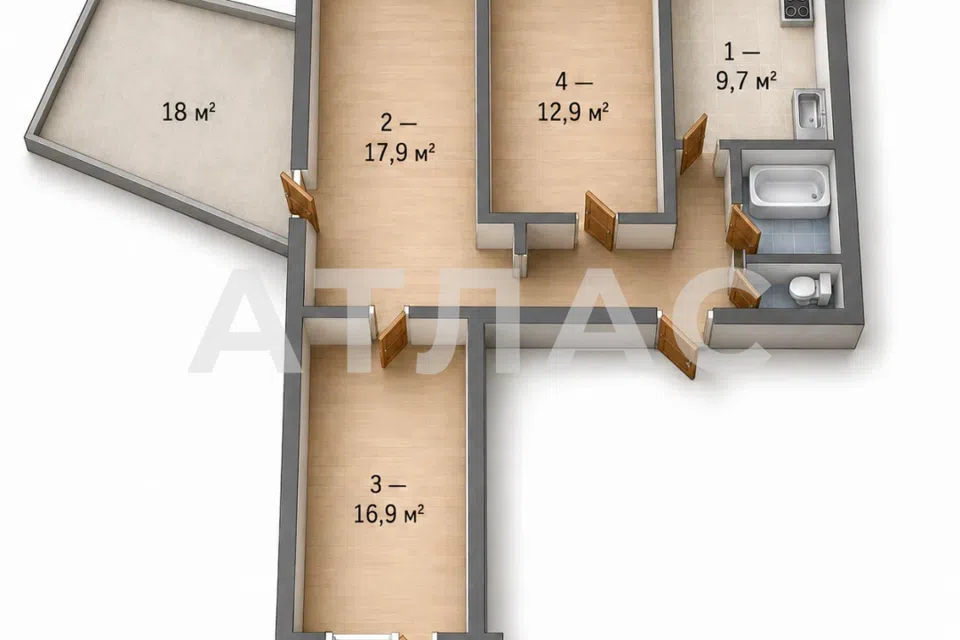 Продаётся 3-комнатная квартира, 78.8 м²
