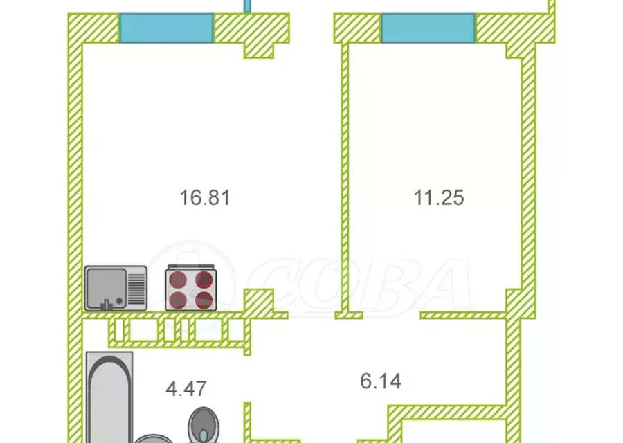 Продаётся 1-комнатная квартира, 38.7 м²