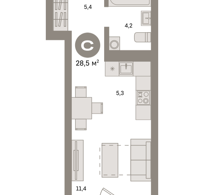 Продаётся студия, 28.5 м²