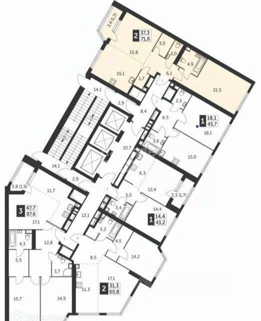 Продаётся 2-комнатная квартира, 71.8 м²