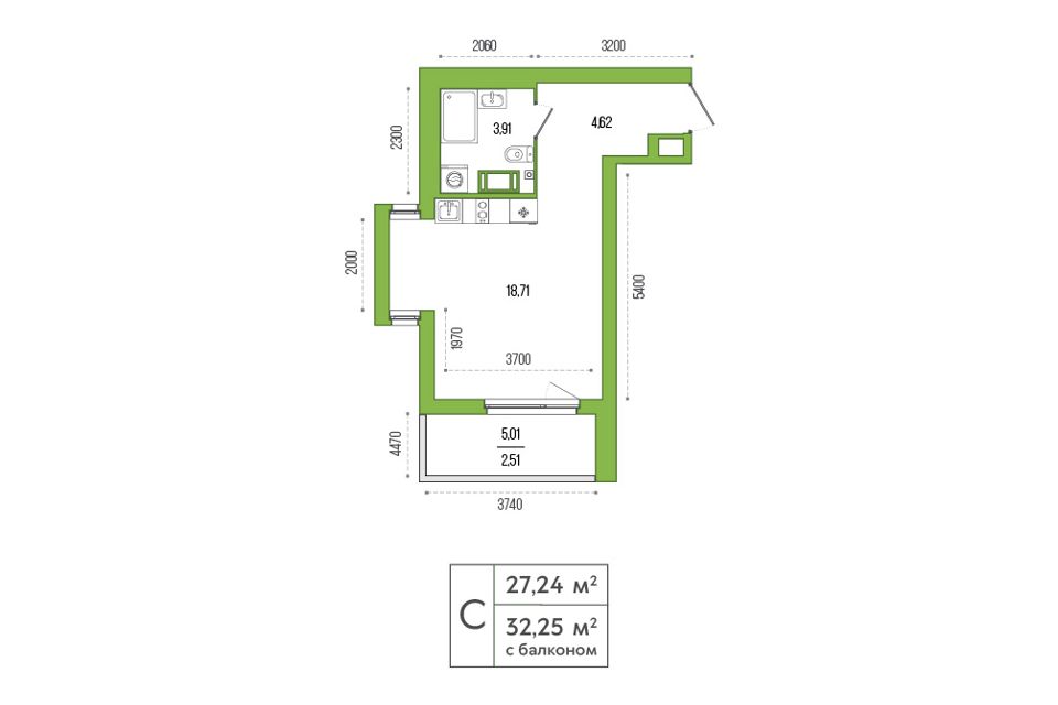 Продаётся студия, 28.5 м²