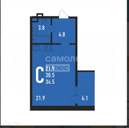 Продаётся студия, 34.5 м²