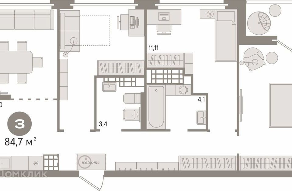 Продаётся 3-комнатная квартира, 84.7 м²
