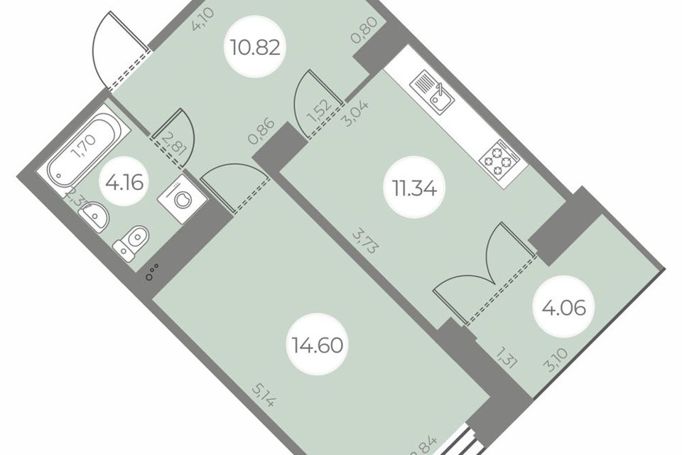 Продаётся 1-комнатная квартира, 42.95 м²