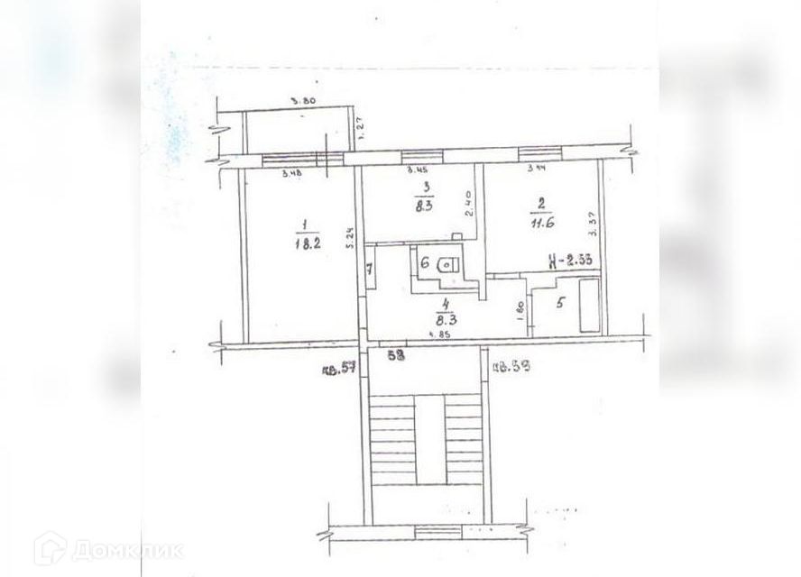 Продаётся 2-комнатная квартира, 52.4 м²