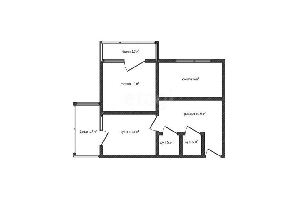 Продаётся 2-комнатная квартира, 72.1 м²
