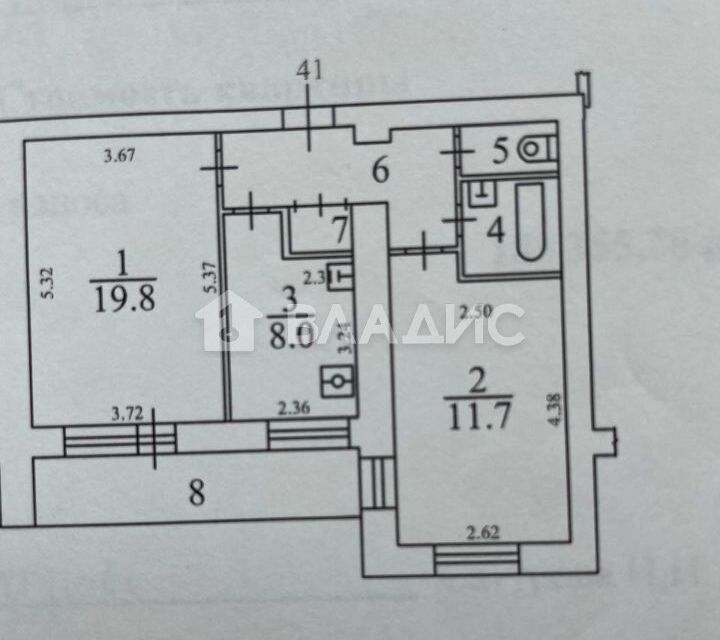 Продаётся 2-комнатная квартира, 53.5 м²
