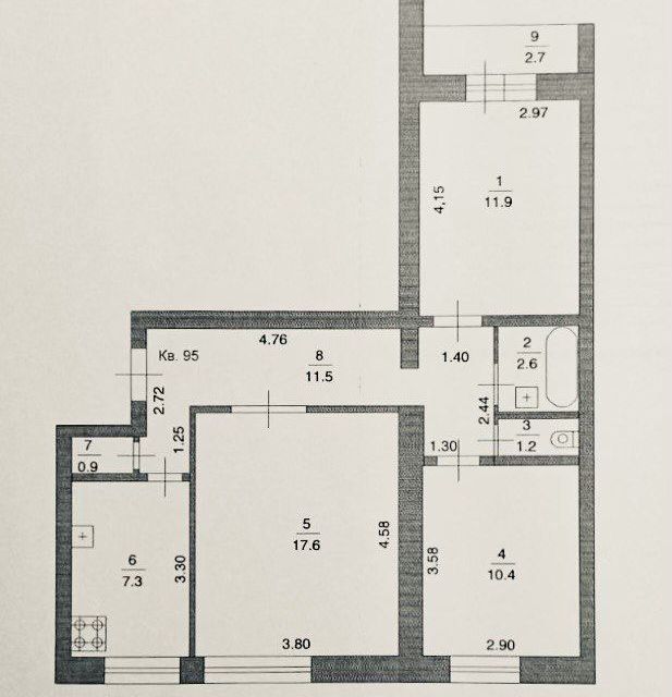 Продаётся 3-комнатная квартира, 63.4 м²