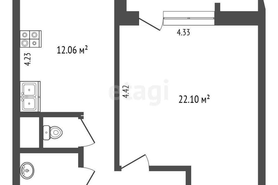 Продаётся 1-комнатная квартира, 45 м²