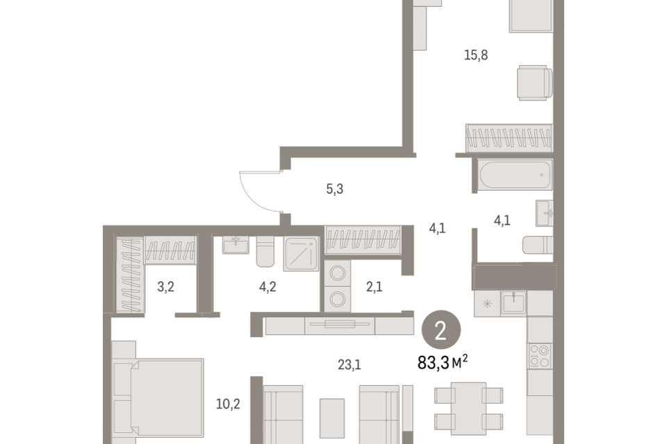 Продаётся 2-комнатная квартира, 83.26 м²