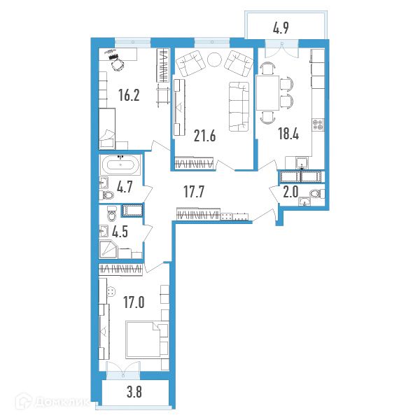 Продаётся 3-комнатная квартира, 105.5 м²