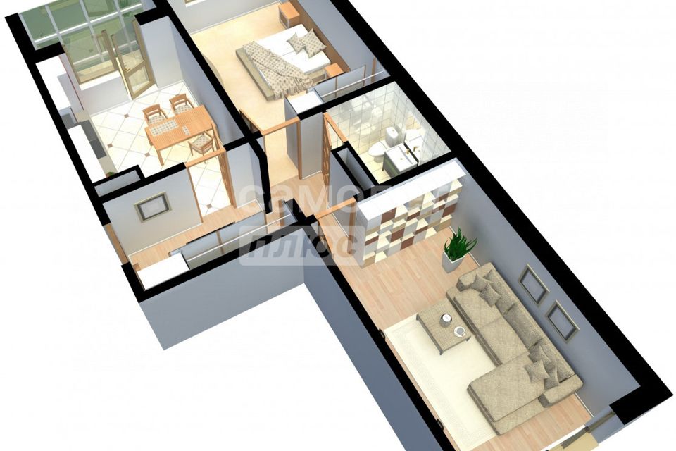 Продаётся 2-комнатная квартира, 61.4 м²