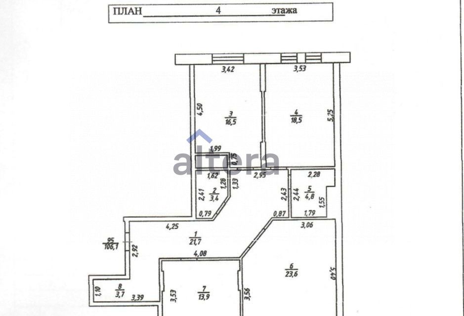 Продаётся 4-комнатная квартира, 106.1 м²