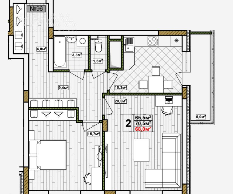 Продаётся 2-комнатная квартира, 70.5 м²