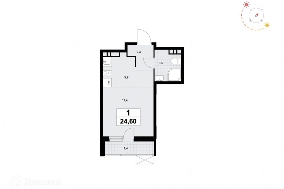 Продаётся студия, 24.6 м²