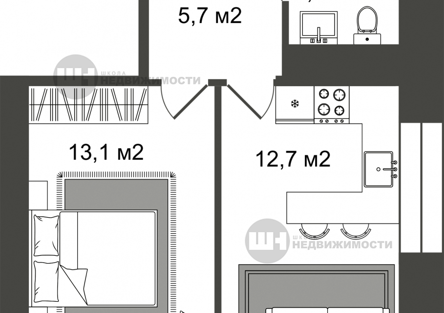 Продаётся 1-комнатная квартира, 47.1 м²