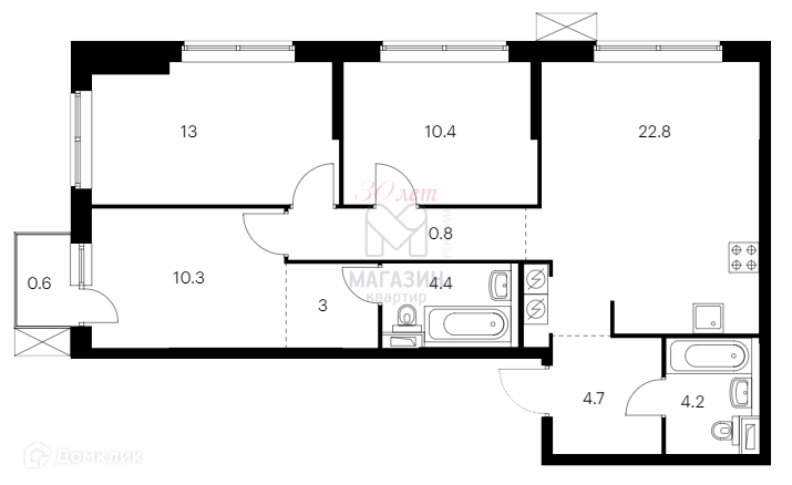 Продаётся 3-комнатная квартира, 79.1 м²