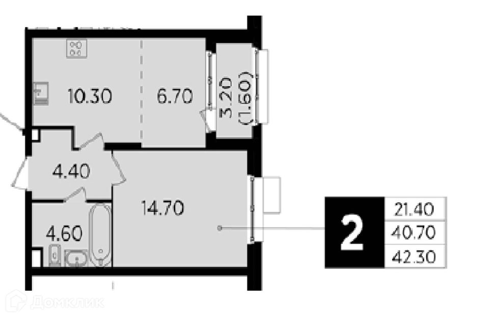 Продаётся 2-комнатная квартира, 42.3 м²