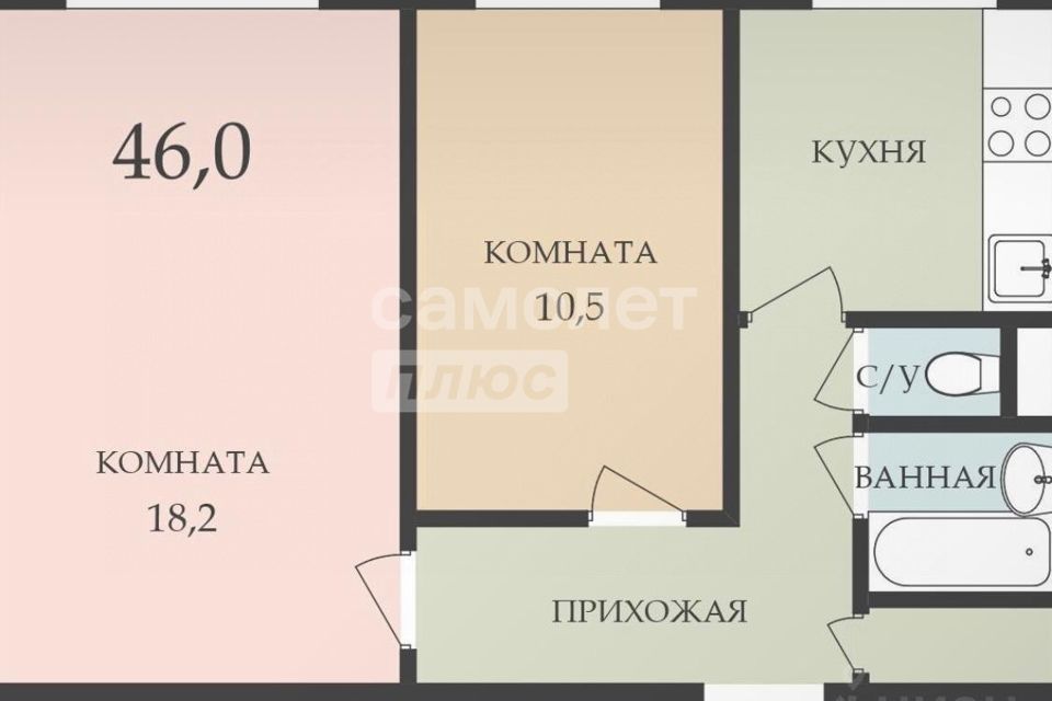 Продаётся 2-комнатная квартира, 46 м²