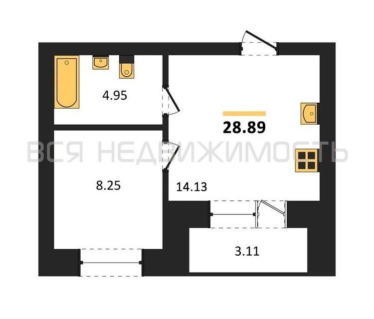 Продаётся 1-комнатная квартира, 27.6 м²
