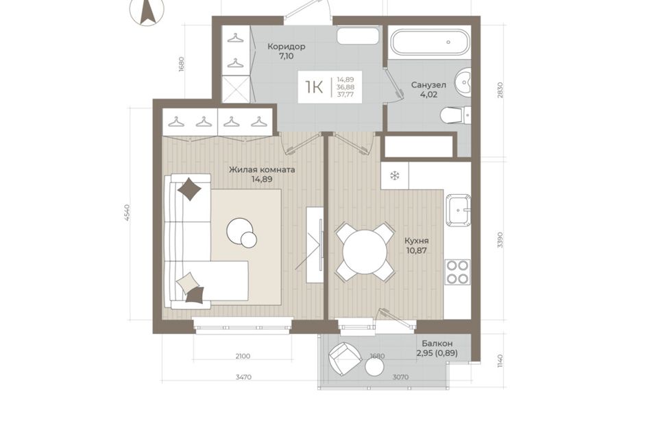 Продаётся 1-комнатная квартира, 37.77 м²