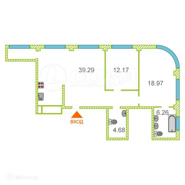 Продаётся 3-комнатная квартира, 95.7 м²