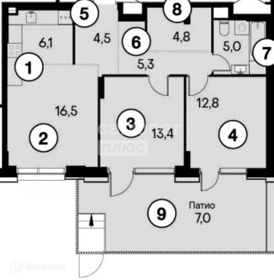 Продаётся 1-комнатная квартира, 143.8 м²