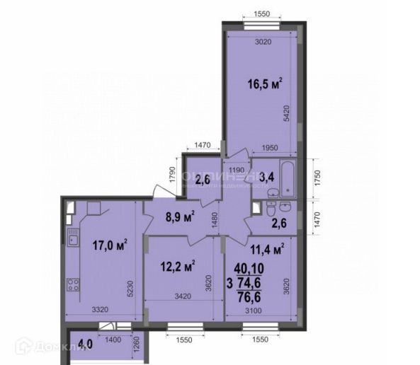 Продаётся 3-комнатная квартира, 76.6 м²