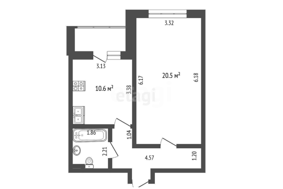 Продаётся 1-комнатная квартира, 42.7 м²